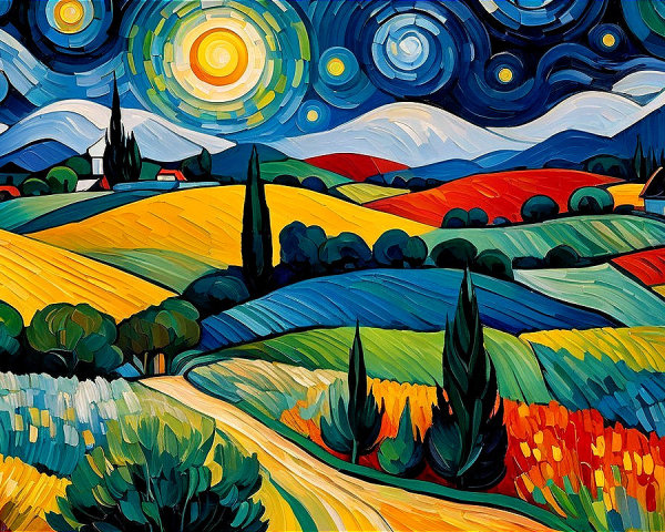 Vibrant Semi Abstract Expressionist Landscape Painting