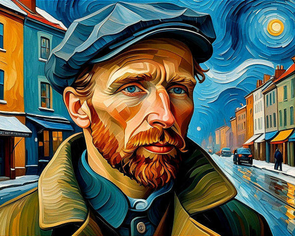 Contemplative Figure in a Vibrant Urban Scene