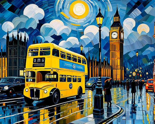 Impressionistic Oil Painting of a London Street Scene