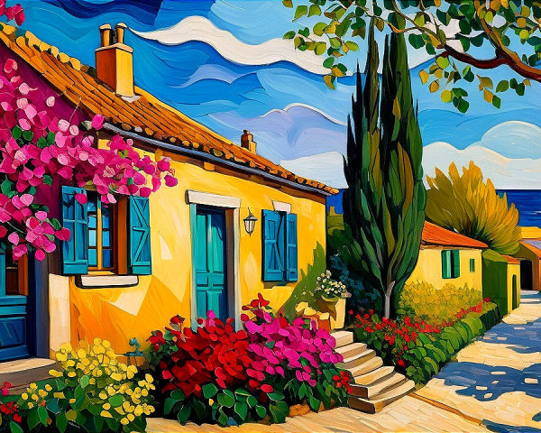 Charming Yellow House Surrounded by Colorful Landscape