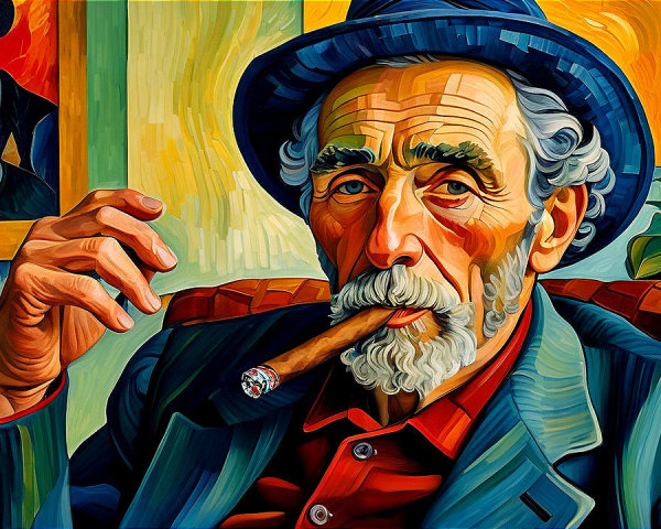 Expressionistic Portrait of an Elderly Man Smoking