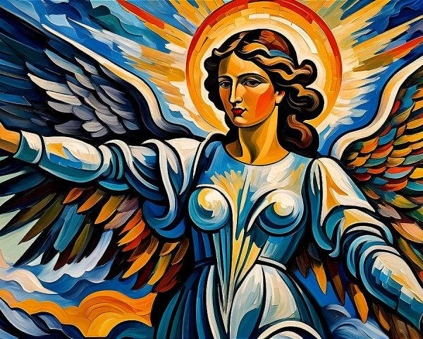 Vibrant Angel with Wings and Colorful Background