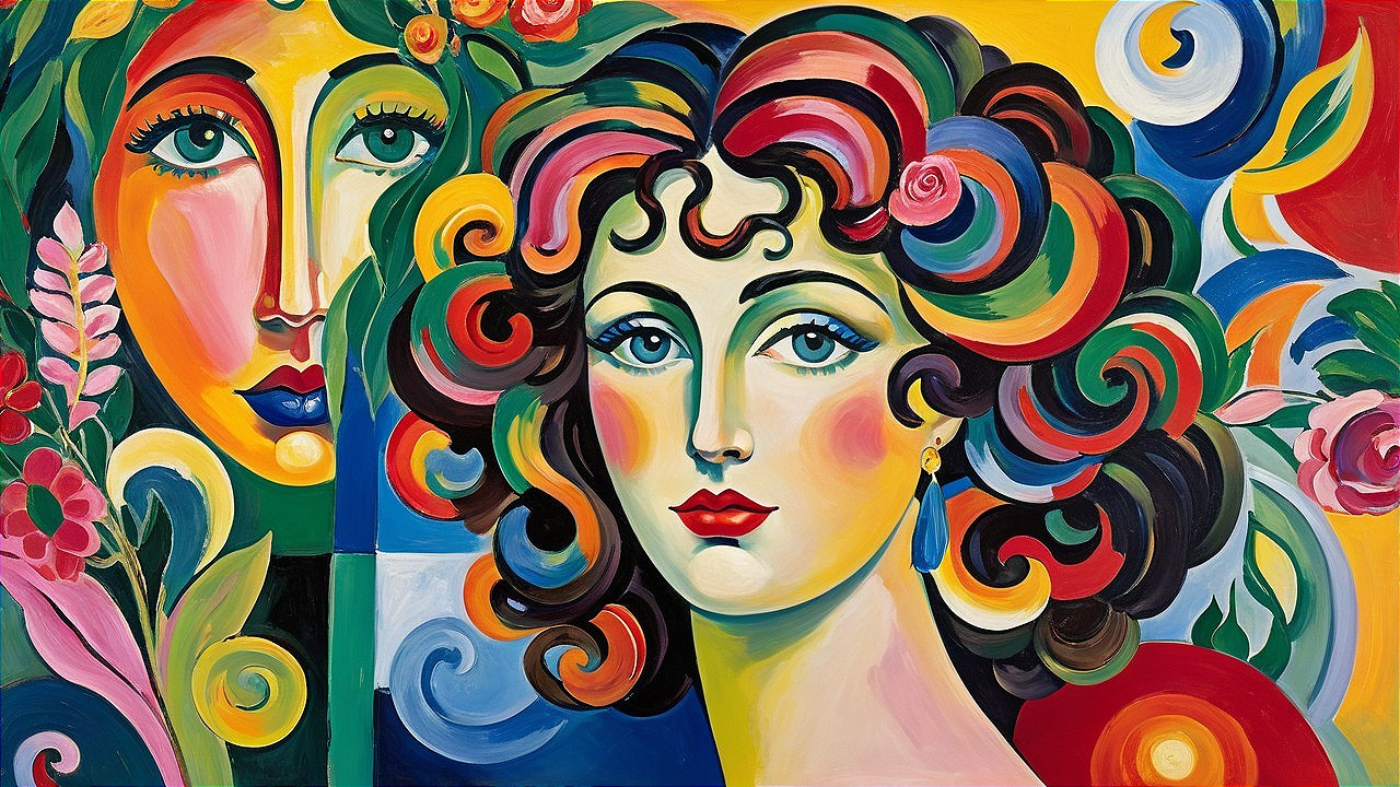 Vibrant Abstract Faces of Women with Colorful Hair