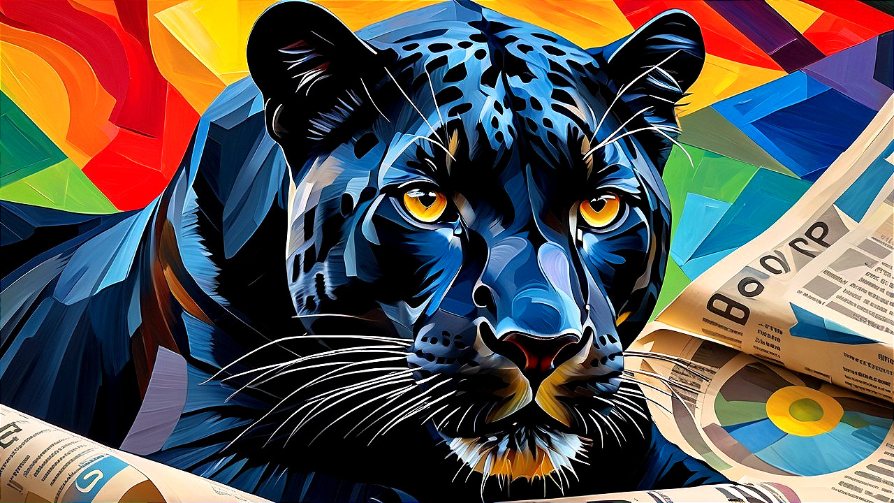 Abstract Painting of a Black Panther with Bold Colors