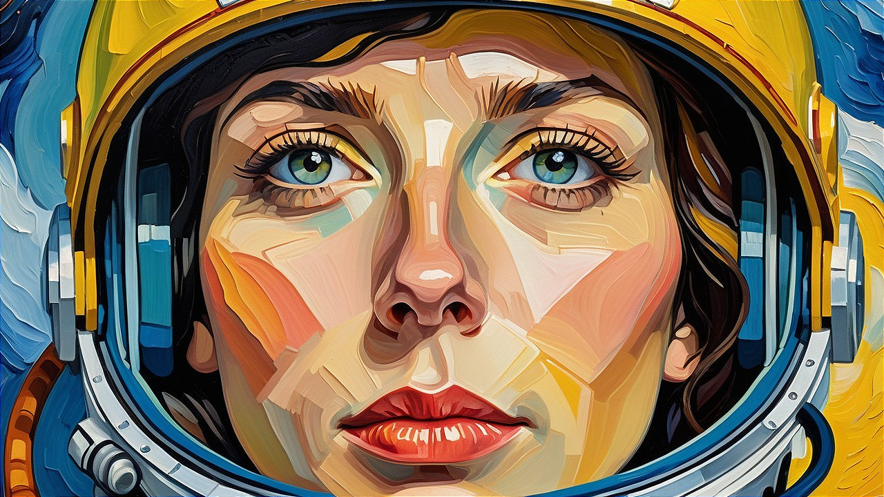 Portrait of a Woman in an Astronaut Helmet