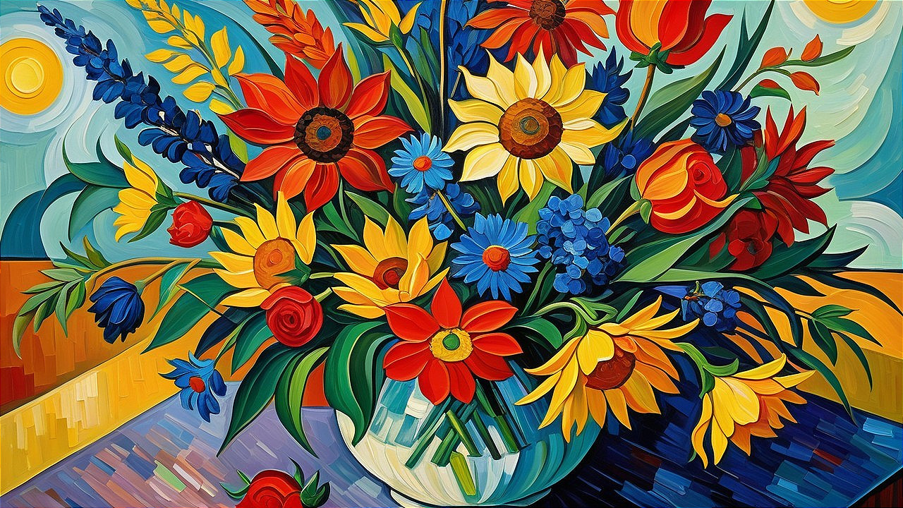 Colorful Flower Arrangement in White Vase