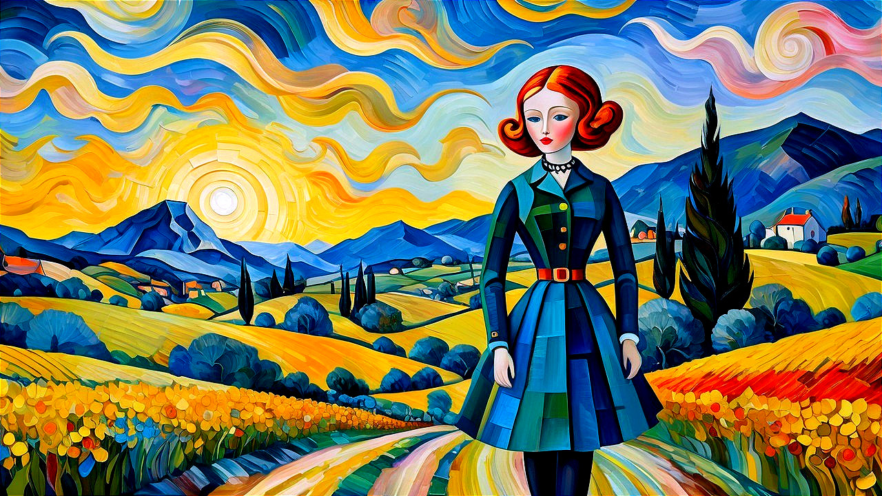 Impressionistic Landscape with Girl on Winding Path