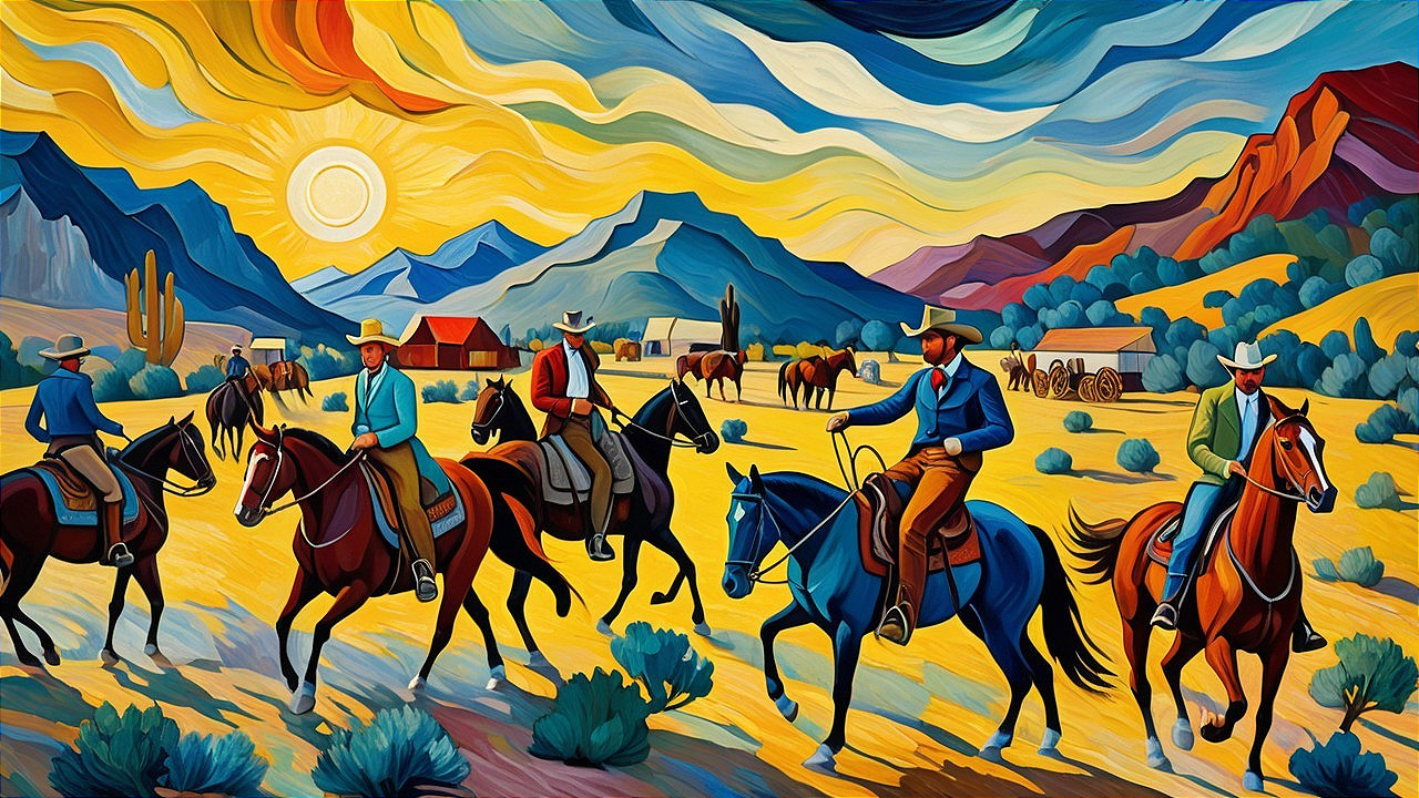 Vibrant Cowboy Landscape in Sunlit Desert Setting