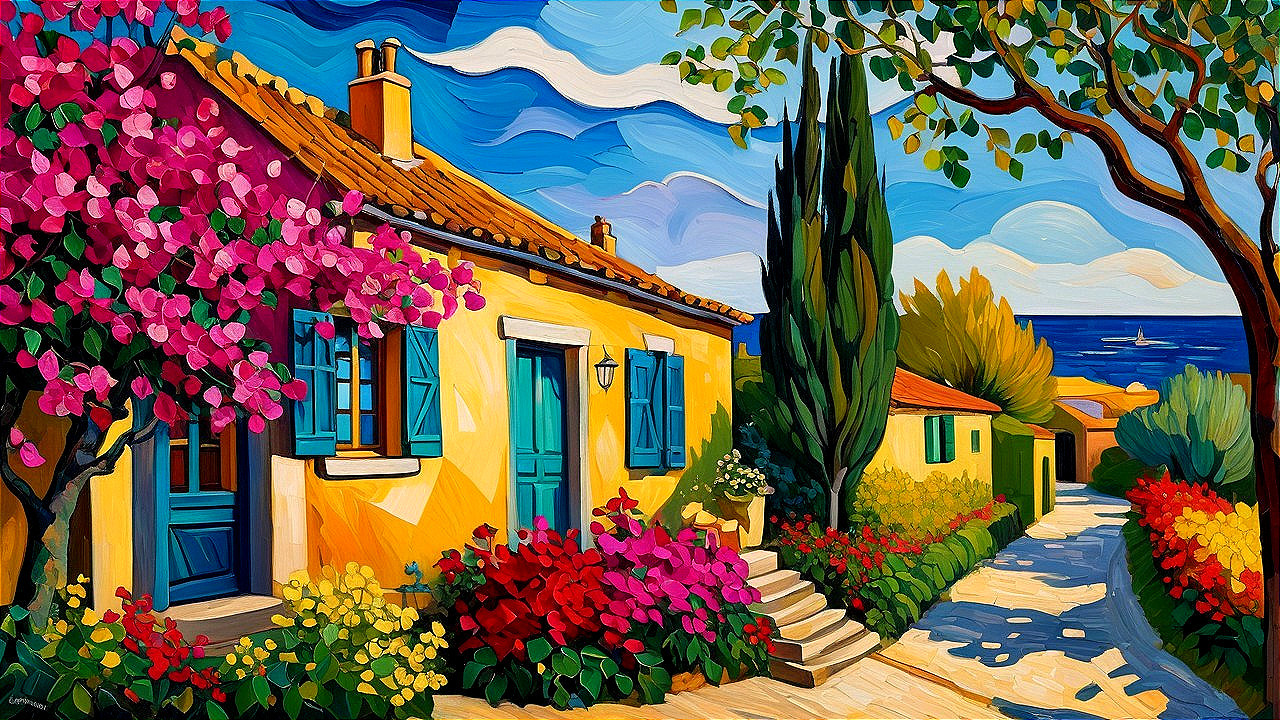 Charming Yellow House Surrounded by Colorful Landscape