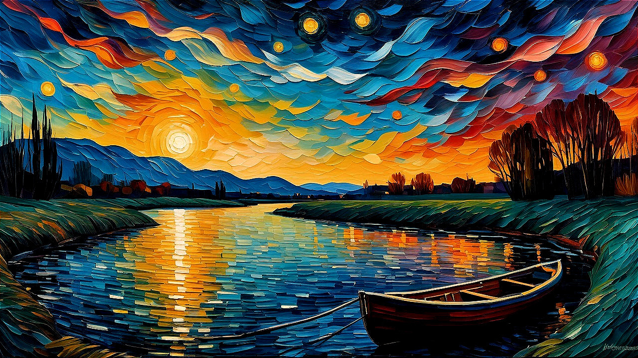 Vibrant Sunset Over Serene River Landscape