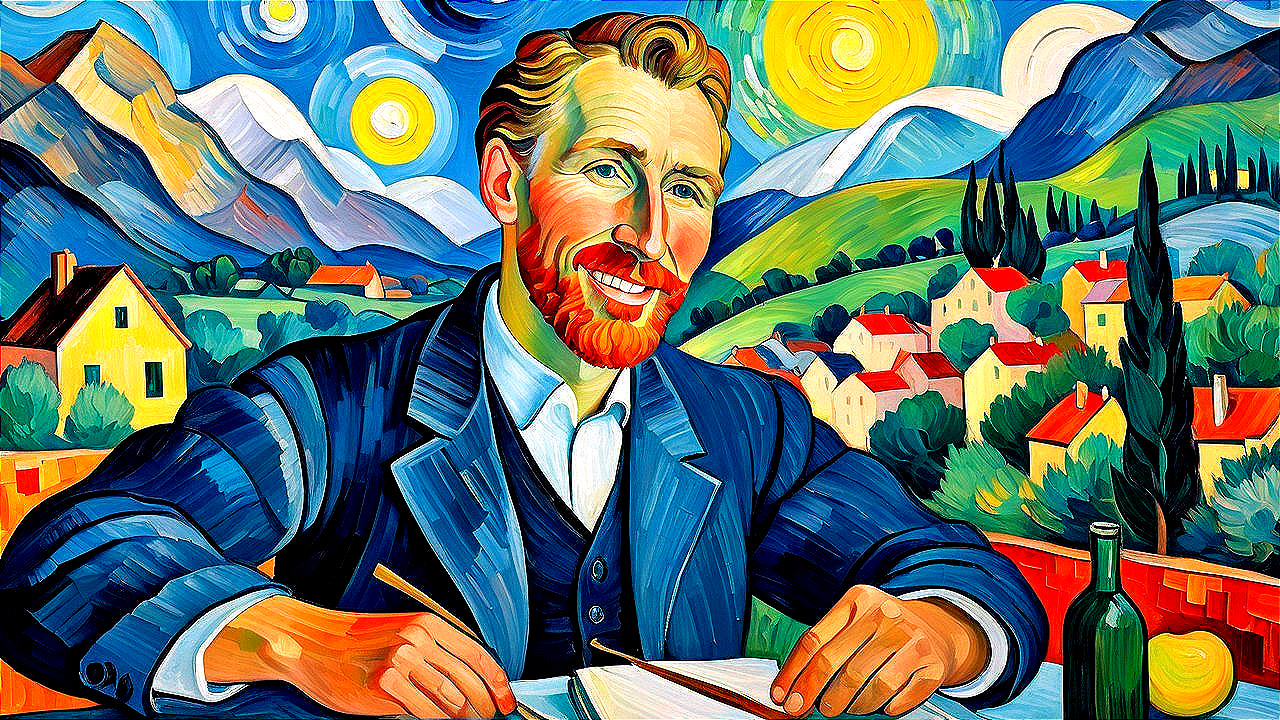 Colorful Representation of a Man with a Red Beard