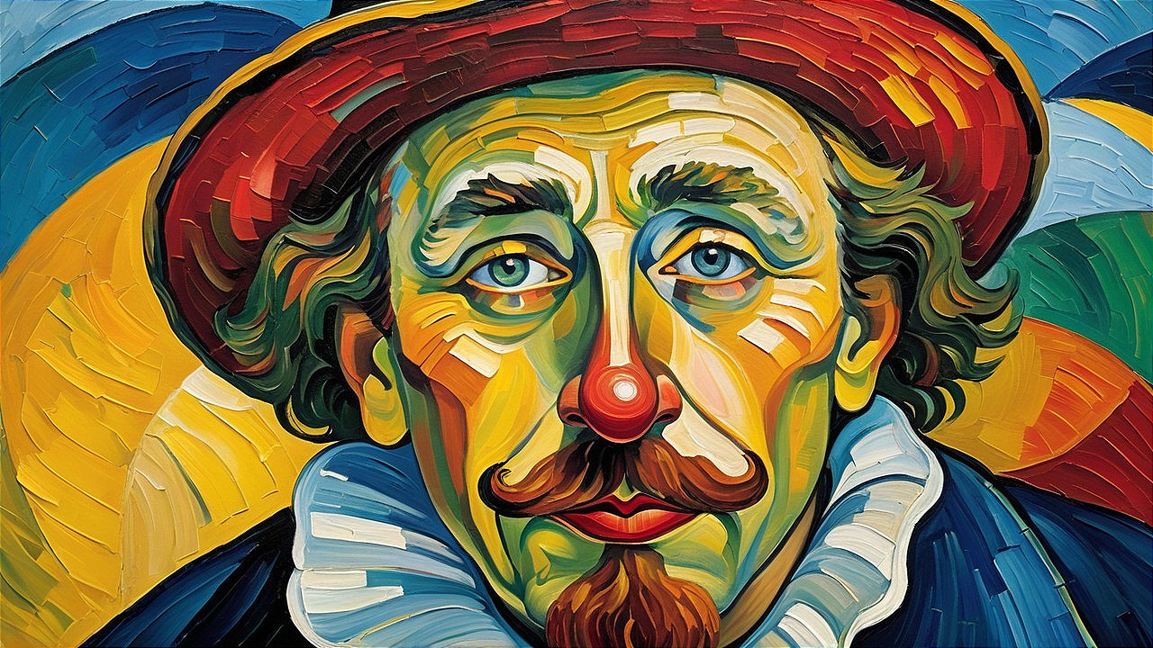 Colorful Portrait of a Clown with Bold Features