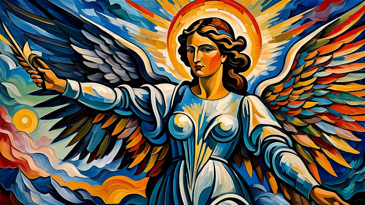 Vibrant Angel with Wings and Colorful Background