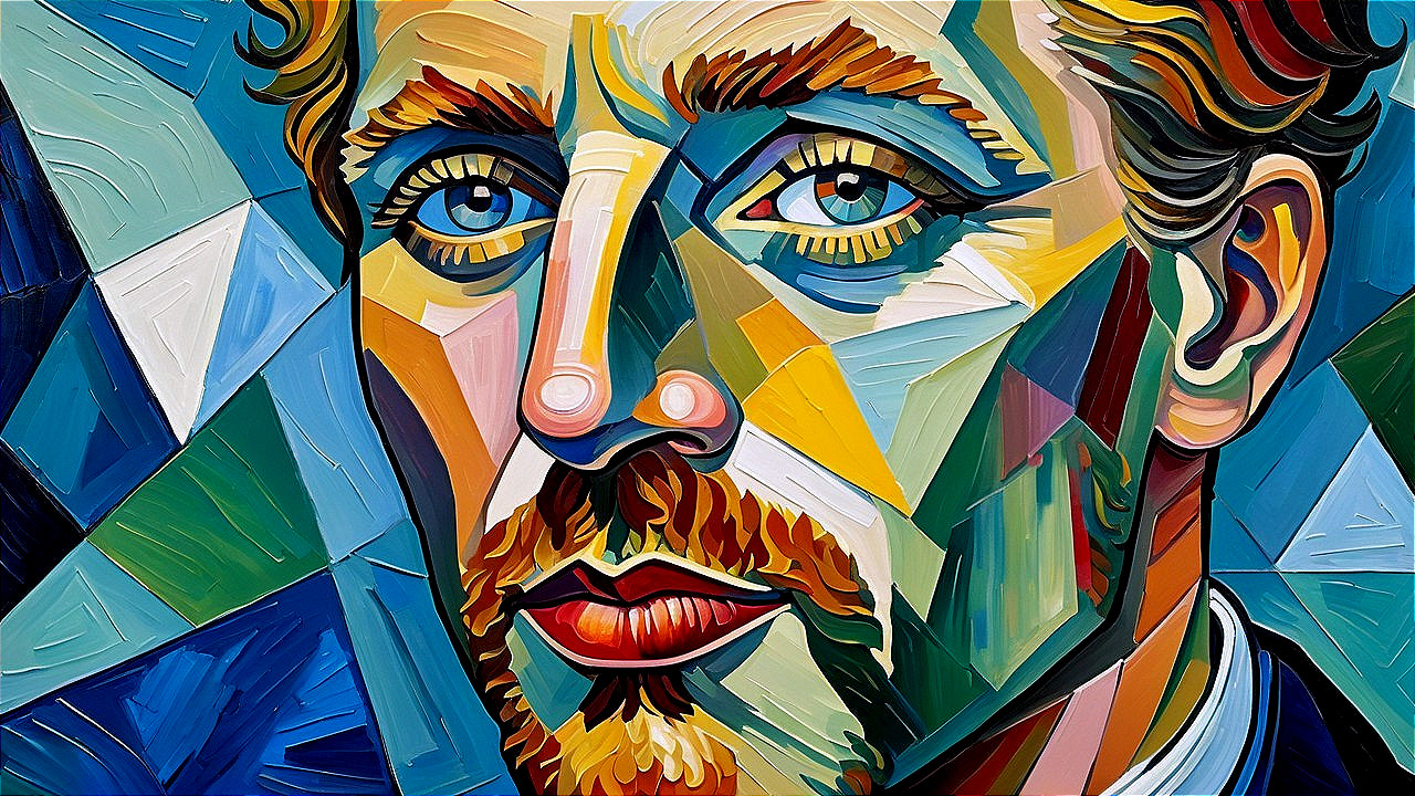 Cubist Portrait with Geometric Shapes and Bold Colors