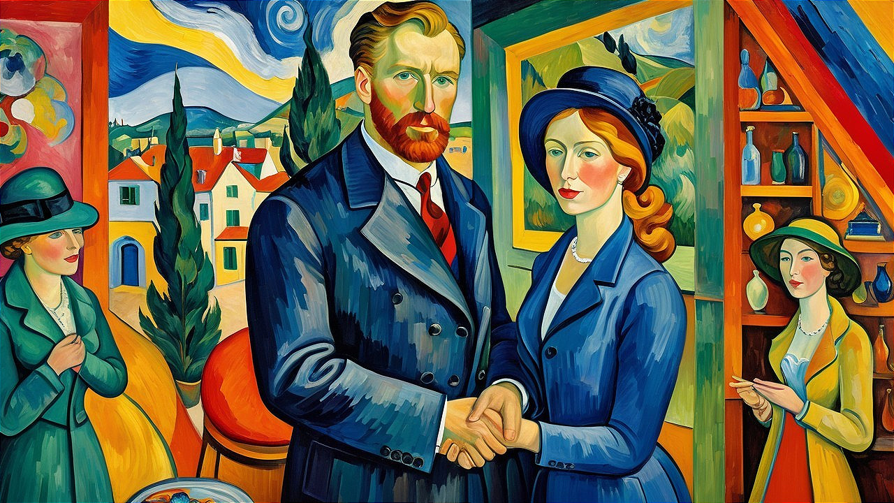 Stylized Scene of Handshake with Vibrant Background