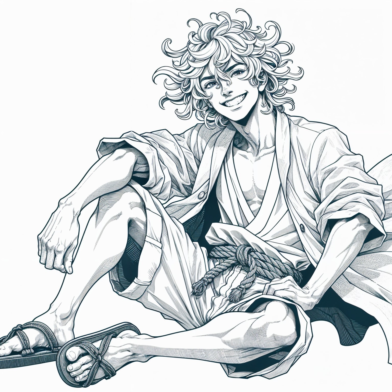 Youthful Character in Traditional Outfit with Curly Hair