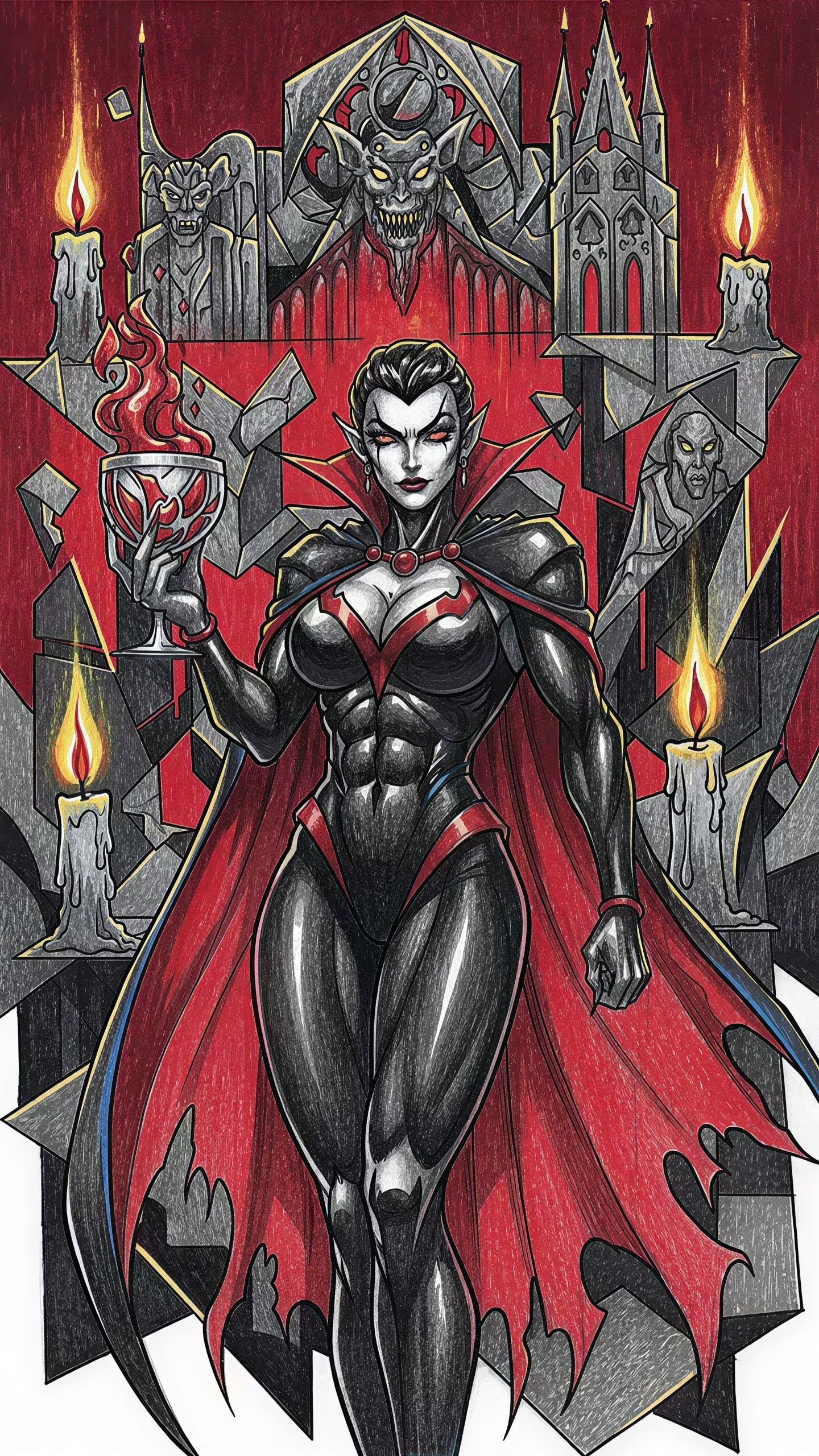Muscular Female Vampire in Gothic Illustration