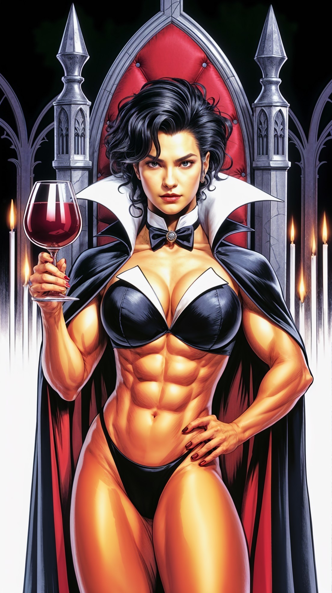 Confident Female Character in Gothic Setting