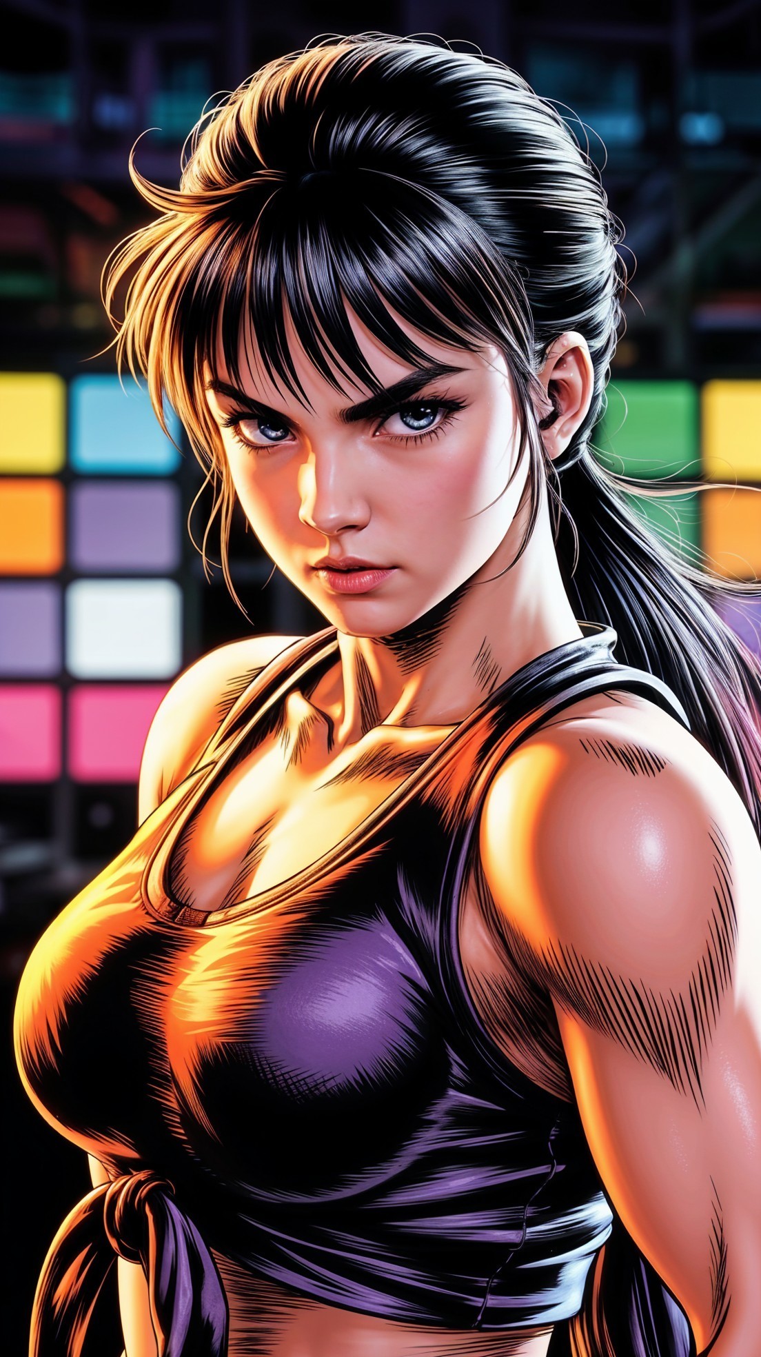 Confident Female Figure in Vibrant Colorful Background