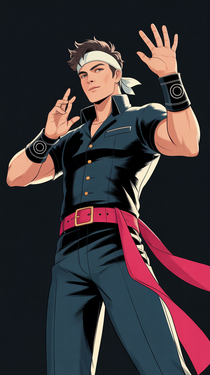 Confident Martial Artist in Dynamic Pose with Accessories