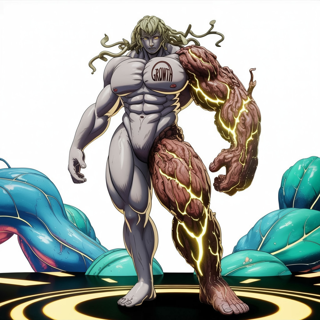 Muscular Humanoid with Dual-Body Design and Growth Theme