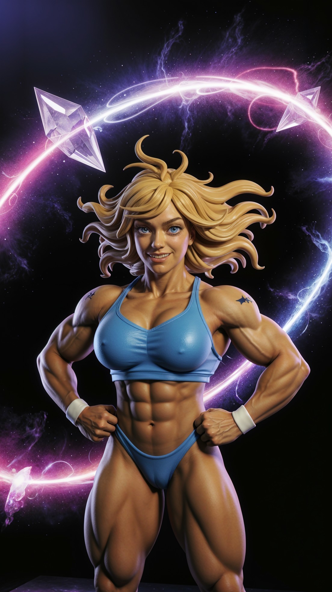 Muscular Female Figure in Bright Sportswear with Glow