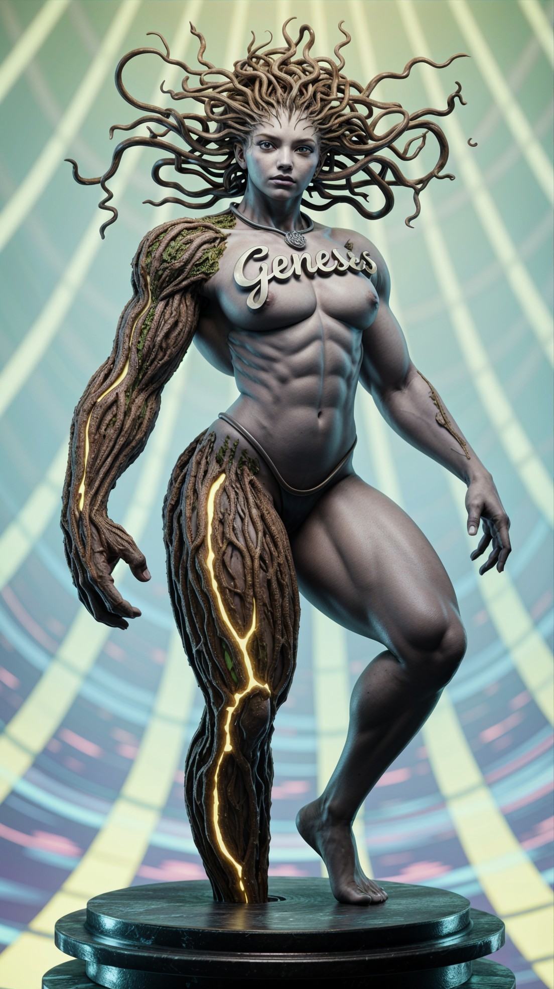 Muscular Figure Merging Human and Nature Elements