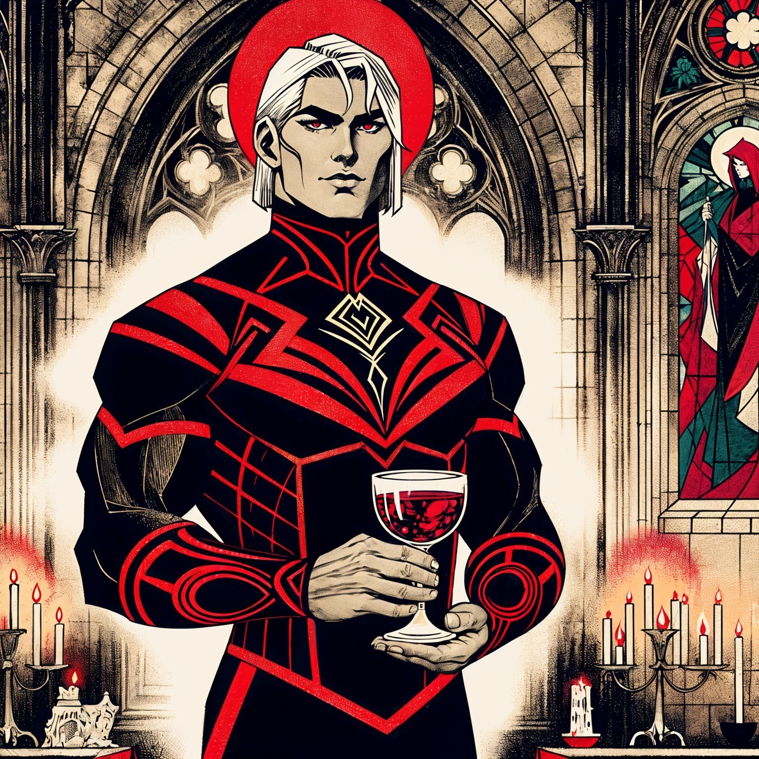 Gothic Illustration of a Figure in Dark Attire