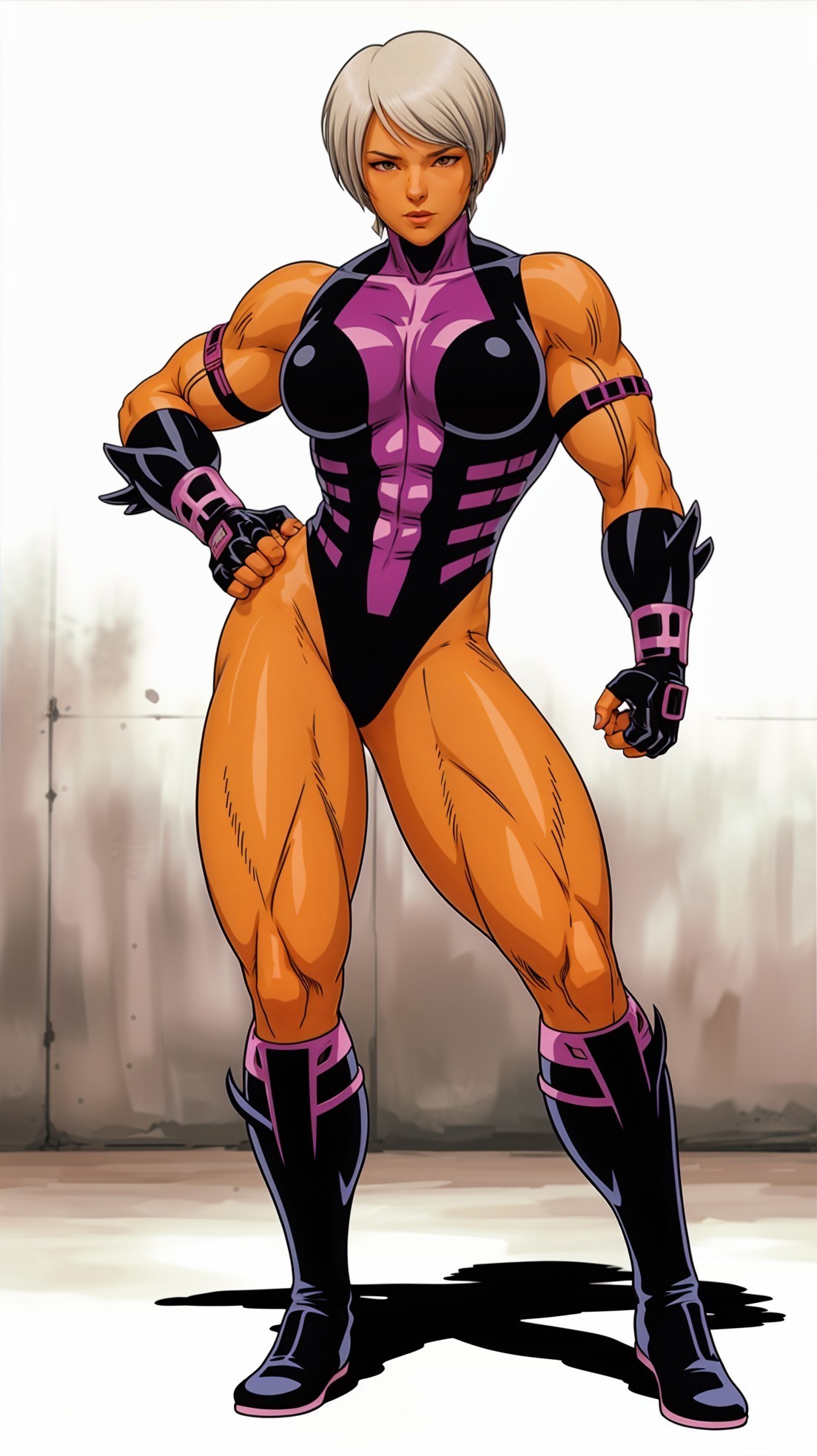 Muscular Female Character in Stylish Black and Pink Suit