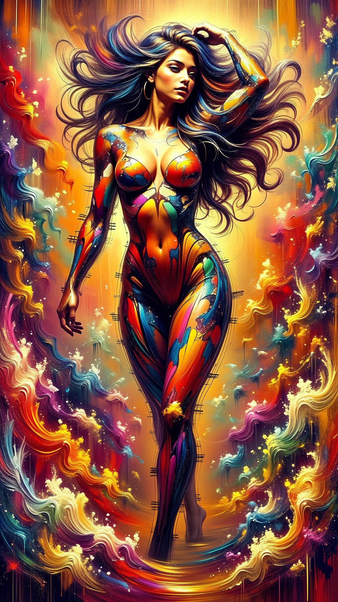 Vibrant Abstract Woman with Colorful Paint Patterns
