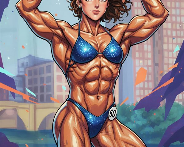 Vibrant Comic Book Style Female Bodybuilder Artwork