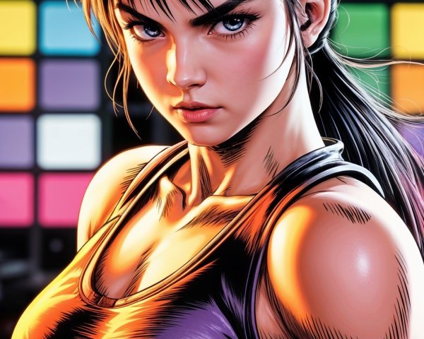 Confident Female Figure in Vibrant Colorful Background