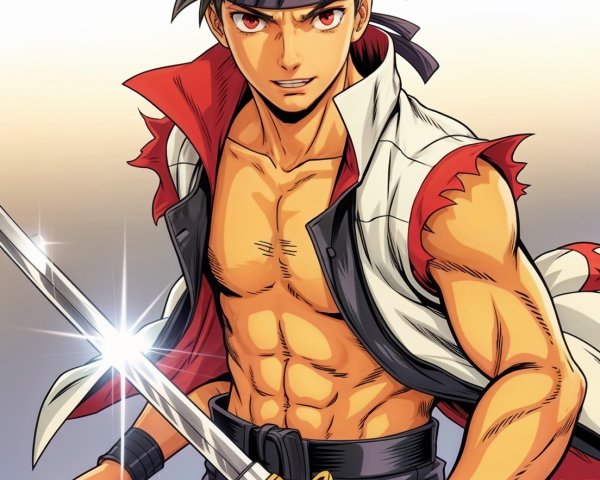 Muscular Young Man with Katana in Dynamic Stance
