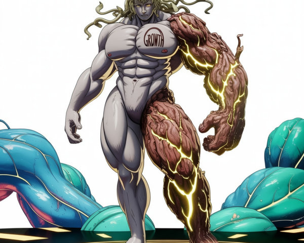 Muscular Humanoid with Dual-Body Design and Growth Theme