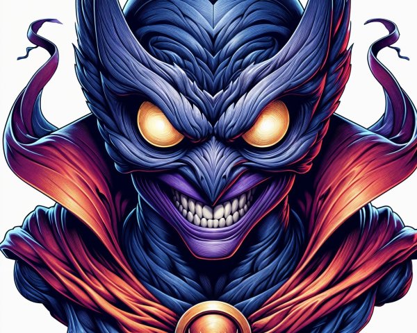 Stylized Character with Menacing Grin and Glowing Eyes