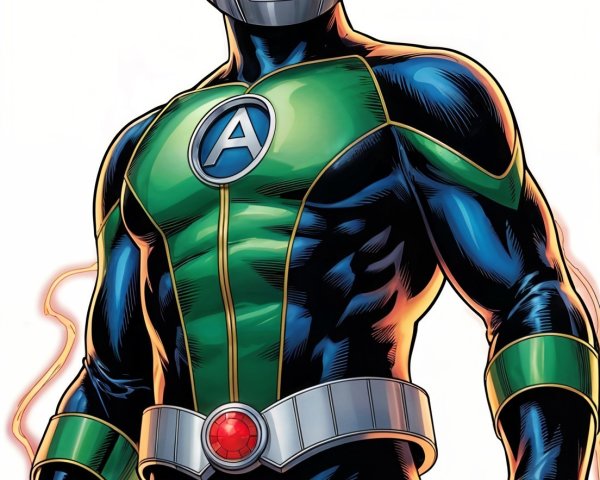 Stylized Superhero in Green and Black Costume Design