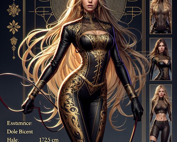 Character Design of Confident Woman in Black and Gold