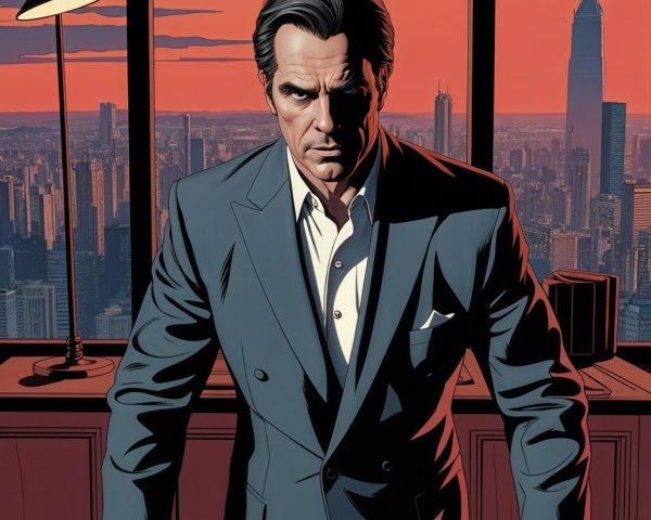 Modern Office with Sunset View and Architectural Blueprints