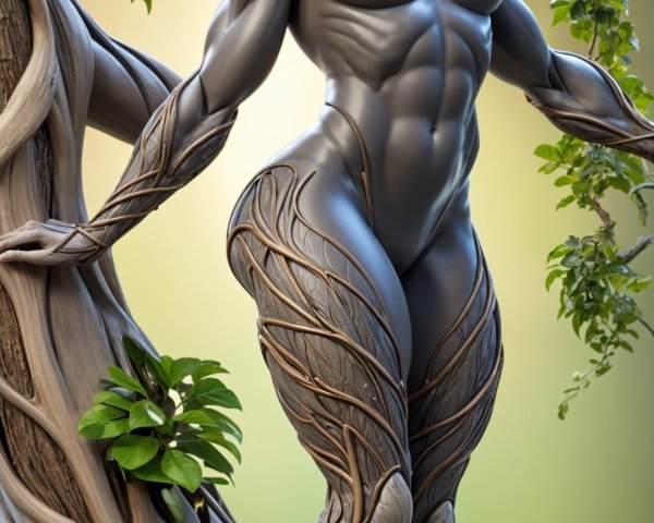Botanical Being Merging with Nature Elements
