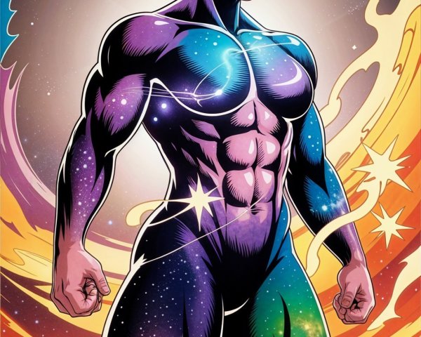 Powerful Female Superhero in Galaxy-Themed Suit
