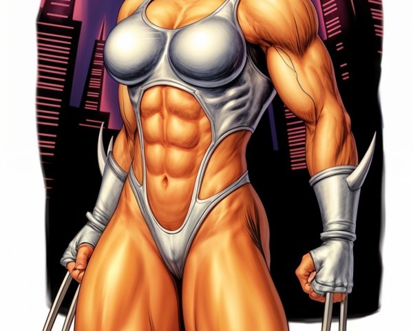 Muscular Female Superhero in Sleek Outfit at Dusk