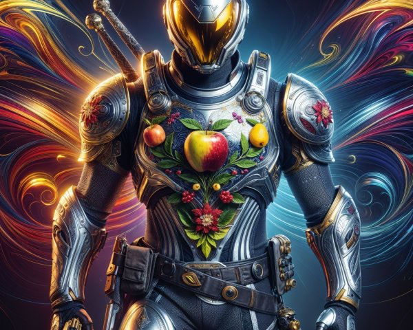 Futuristic Warrior in High-Tech Floral Armor