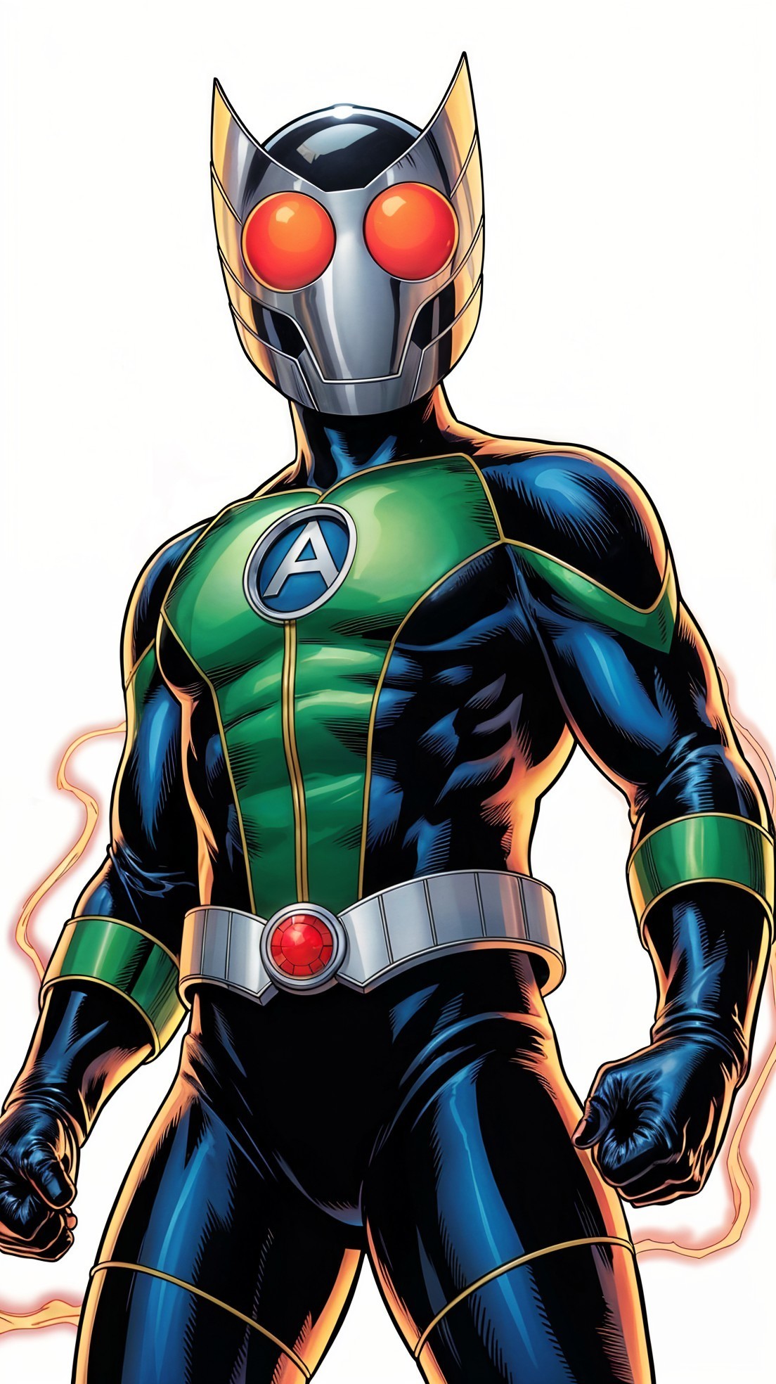 Stylized Superhero in Green and Black Costume Design