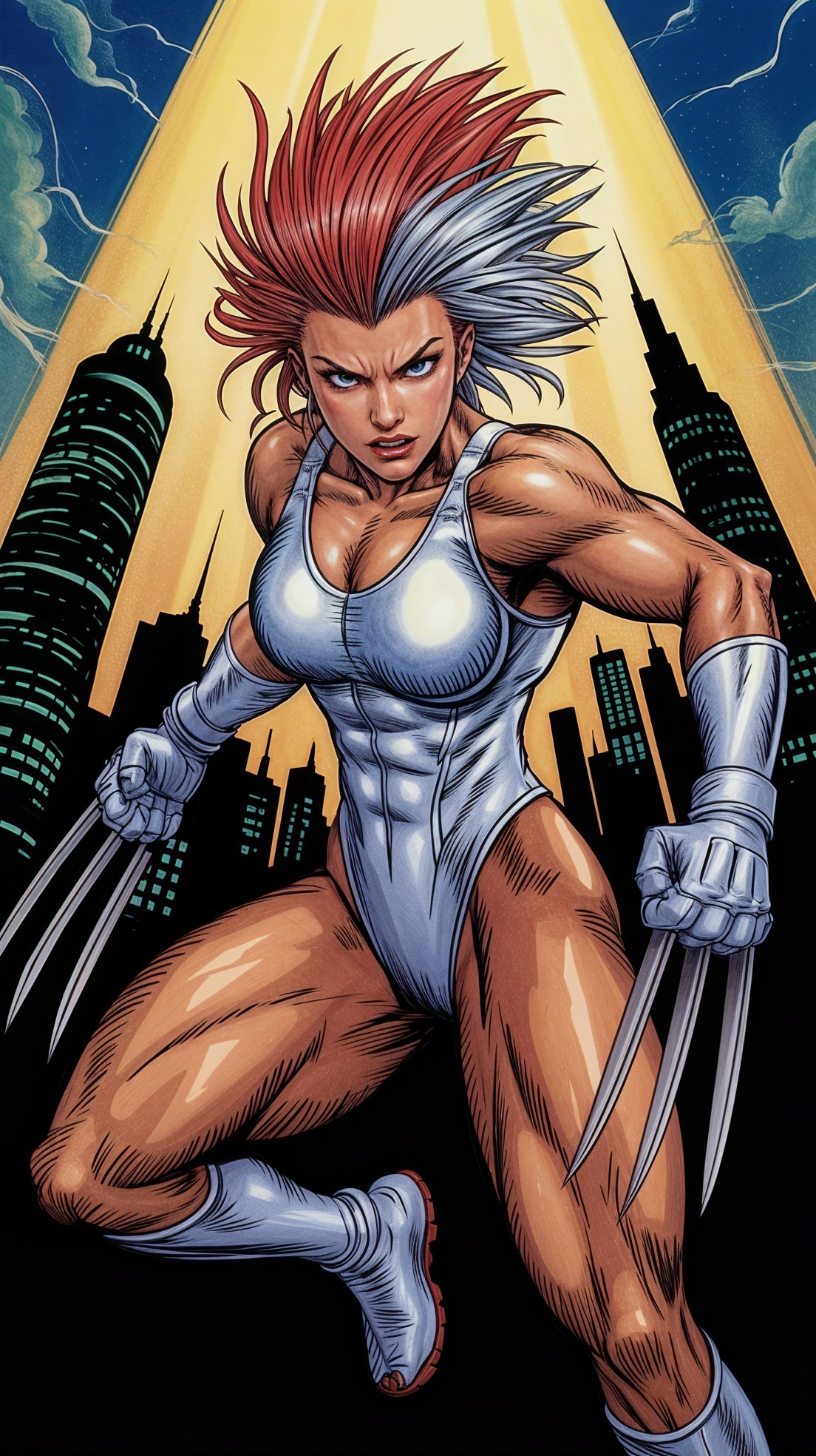 Dynamic Female Superhero in Sleek Bodysuit