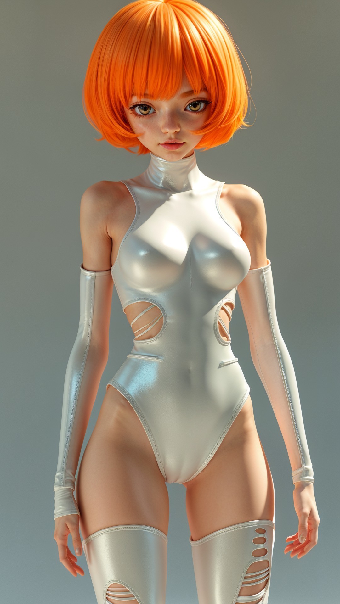 Stylized Character in Futuristic White Bodysuit
