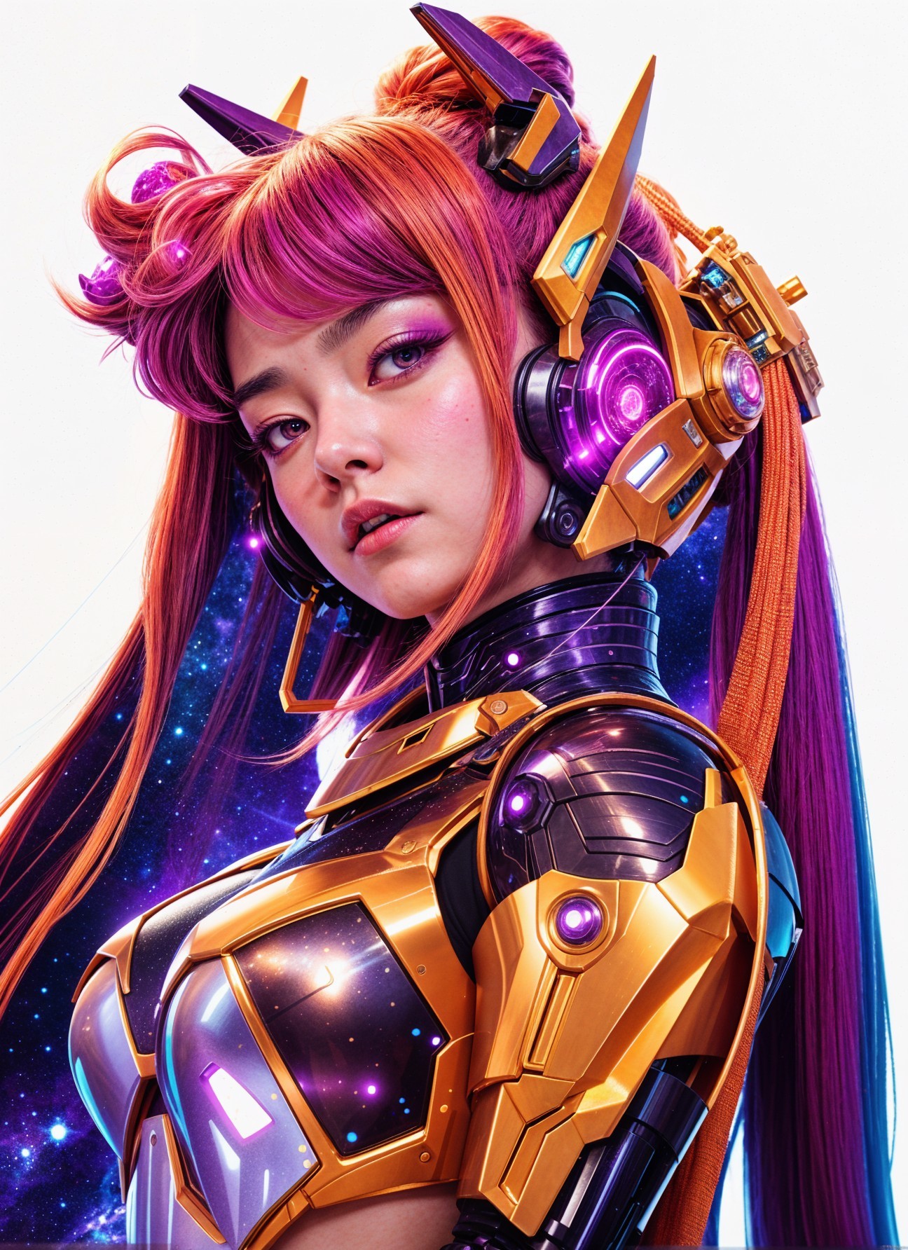 Futuristic Female Figure with Vibrant Hair and Bodysuit