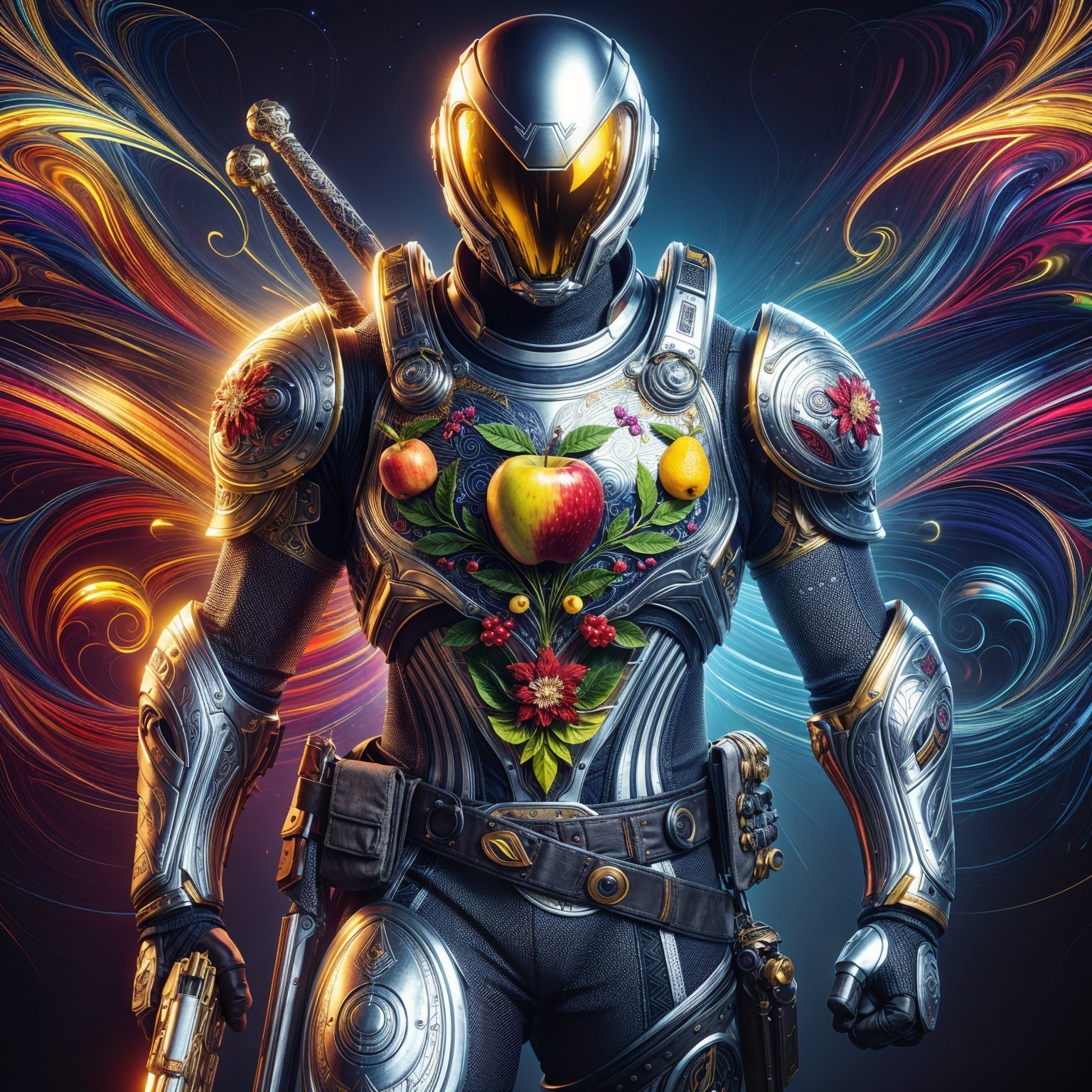 Futuristic Warrior in High-Tech Floral Armor