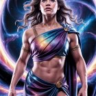 Confident Woman in Ancient-Inspired Cosmic Setting