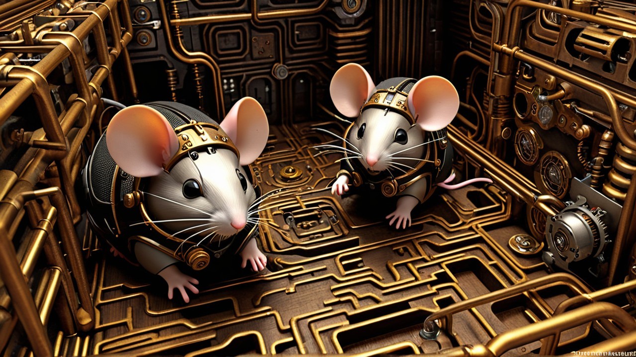 Mechanical Mice in Steampunk-Inspired Environment