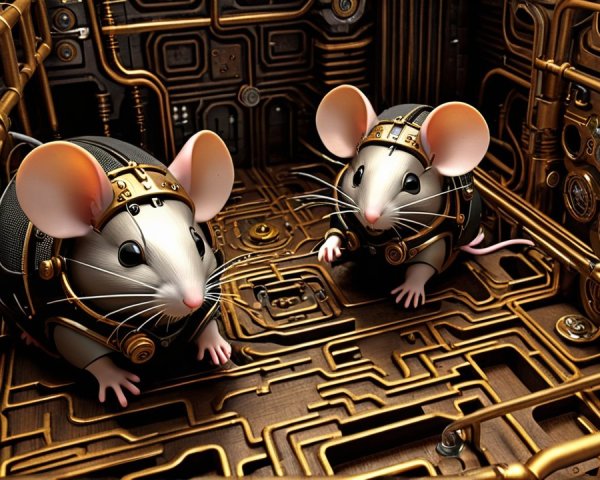 Mechanical Mice in Steampunk-Inspired Environment